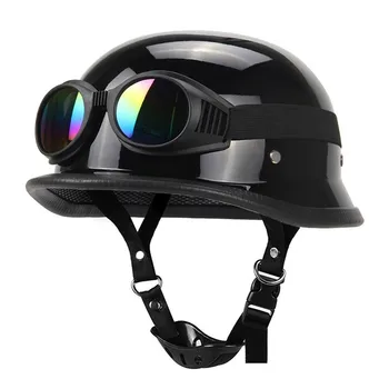 1 бр. мотоциклет ретро-полушлем матово черно или ярко-черно предпазна каска за езда на открито с очила Размер S-XXL
