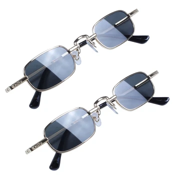 2X Ретро пънк Очила, Прозрачни Квадратни Дамски Слънчеви Очила Ретро-Мъжки Слънчеви Очила В Метални Рамки-Черно, Сиво и Златен