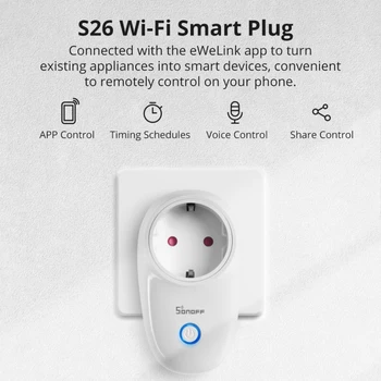 SONOFF S26 220V 16A Smart Plug ewelink WIFI изход Таймер изход дистанционно управление е Съвместим с Алекса Google Home IFTTT
