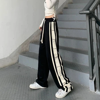 Ежедневни панталони в стил харадзюку с големи джобове, летни свободни универсален прав панталон размер 4Xl, корейски спортни панталони с висока талия