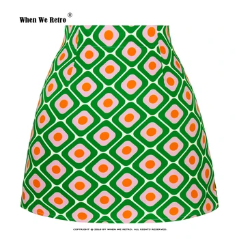 Модни зелена лятна мини-пола с квадратна кръгла графичен принтом SS0008 Y2K, секси къса пола Falda Jupe