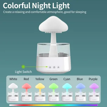 Нов креативен овлажнител за въздух във формата на гъби дъждовен облак, 7-цветен нощна светлина, лампа за релаксираща ароматерапия, дифузор с етерично масло