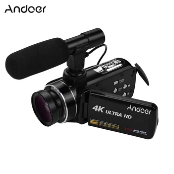 Преносима цифрова камера Andoer 4K DV с CMOS-сензор, камера с широкоъгълен обектив 0.45 X, макро-стерео Вграден микрофон