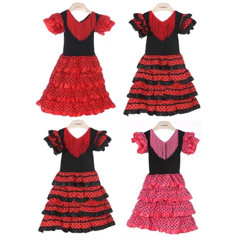 Рокля за момичета JustSaiyan, красивите костюми за танцьор на испанското фламенко, детски танцов костюм за изяви в април в Севиля